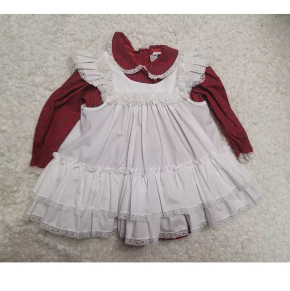 Vintage  Bryan Girls Dress  3 T Red White  2 Pieces Long Sleeves - Picture 1 of 4